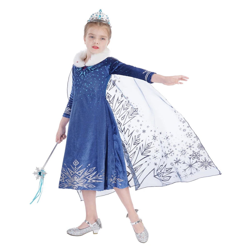Fato de Halloween Princesa Menina Azul com Manto Elegante