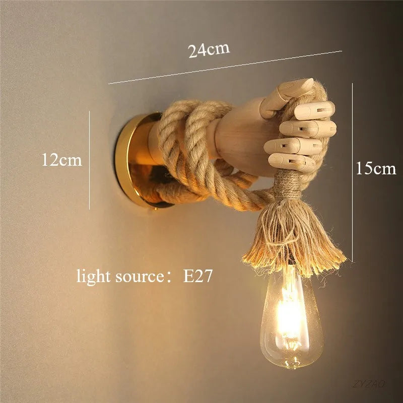 RetroHand - Industrial Rope Wall Lamp in Hand Shape