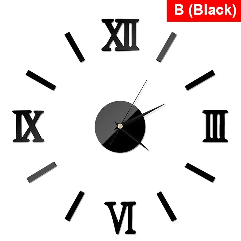 3D Mirror - Roman Numerals DIY Wall Clock for Modern Decoration