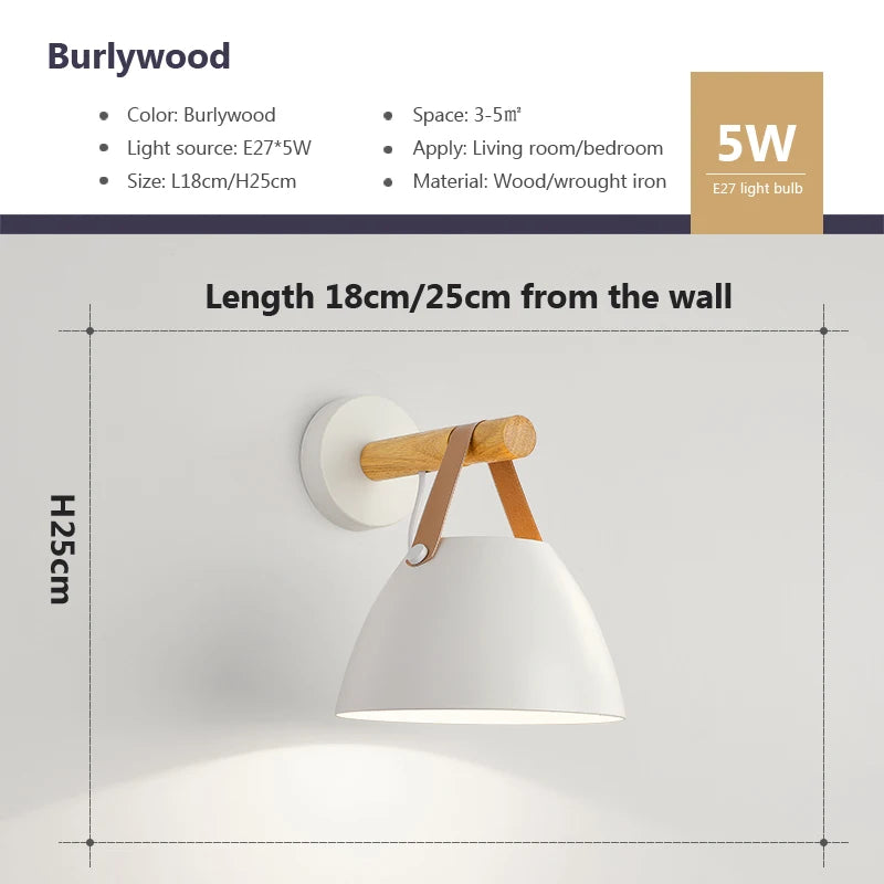 NordicGlow - LED Wall Lamp with Wooden Details and Leather Strap