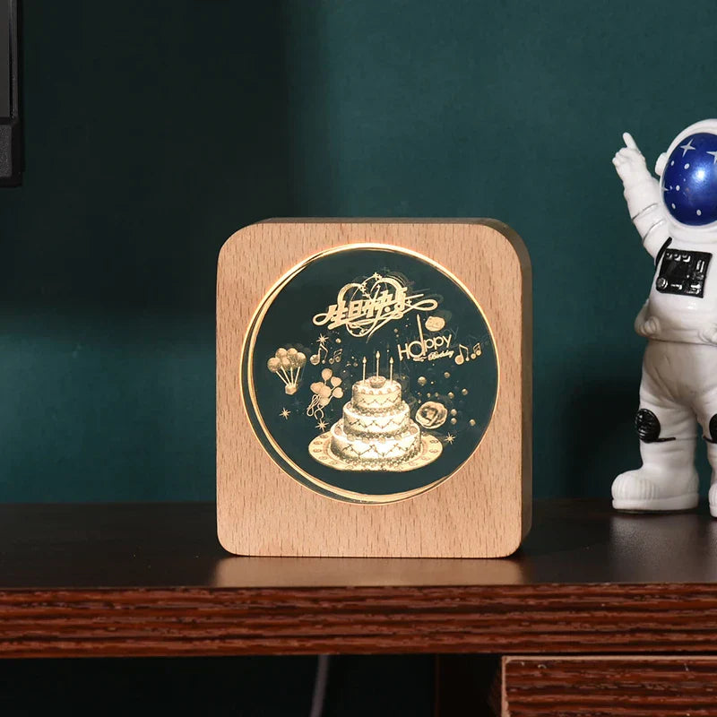 LumiWood - 3D Wooden Night Light with Engraving and Warm LED Lighting