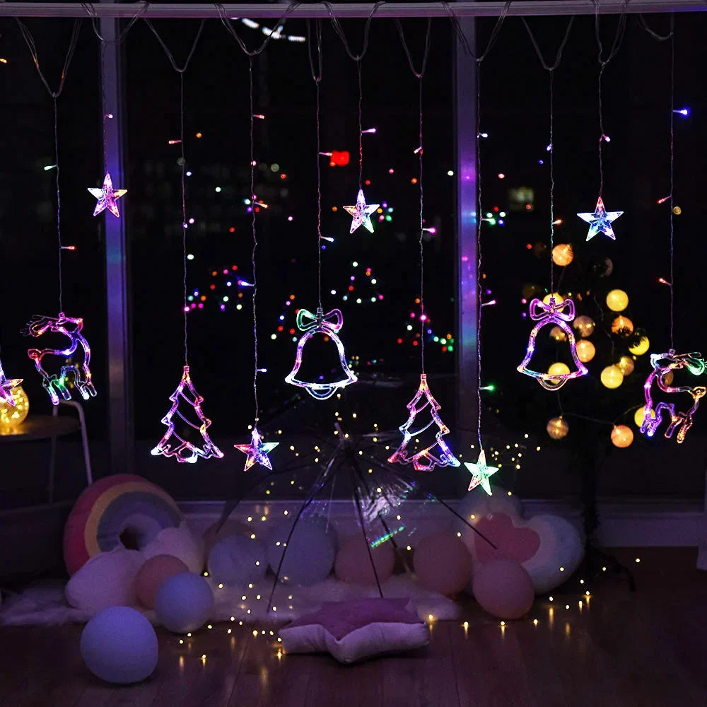 FestiveGlow - Ghirlanda a forma di stella e luna per decorazioni festive