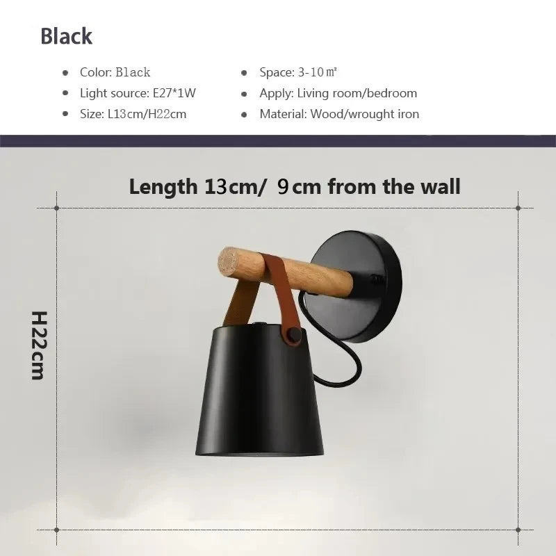 NordicGlow - LED Wall Lamp with Wooden Details and Leather Strap