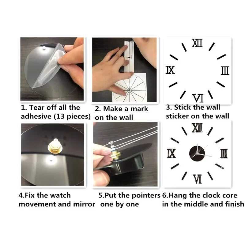 3D Mirror - Roman Numerals DIY Wall Clock for Modern Decoration