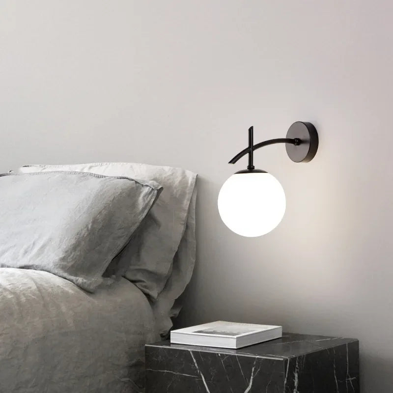Lumi Wall Lamp - Glass Bedroom Lighting Black Gold Sconce