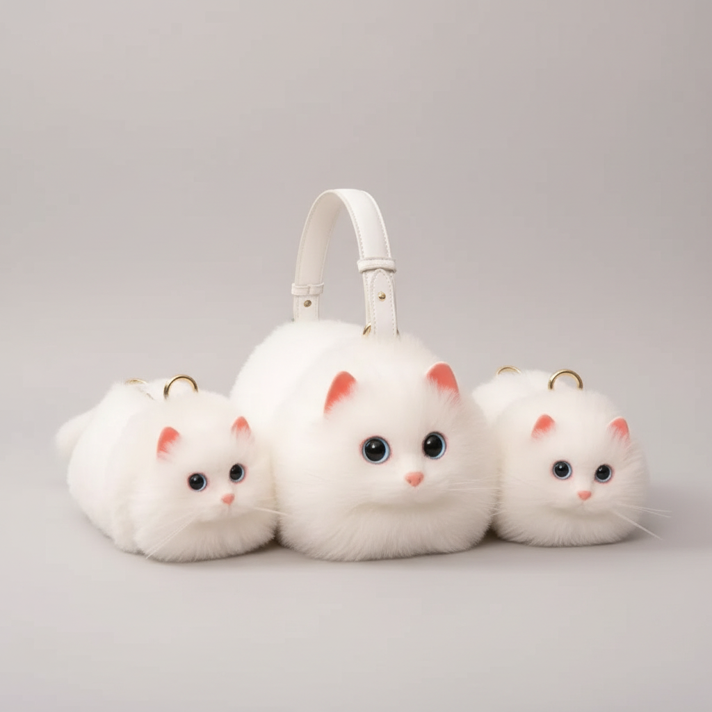 Cute Cat Handbag Soft Plush Tote Bag Animal Lovers