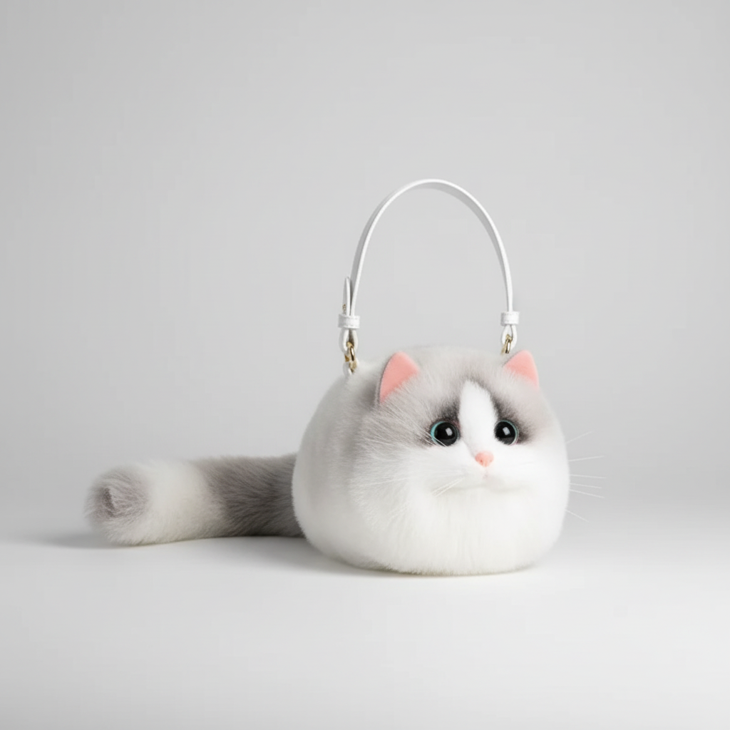 Cute Cat Handbag Soft Plush Tote Bag Animal Lovers