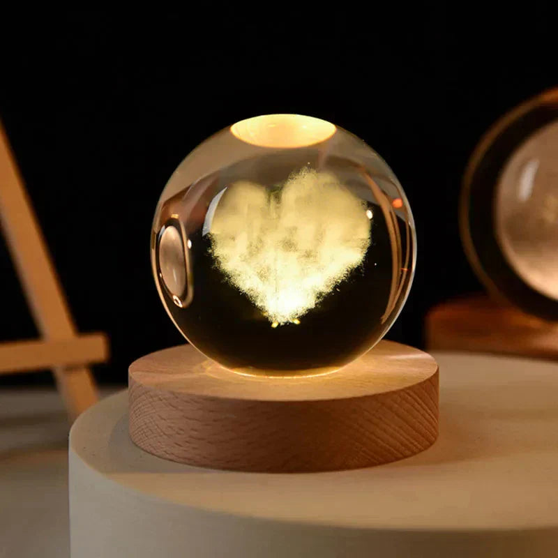 LumiCrystal - 3D LED Night Lamp with Star Projection and Wooden Base