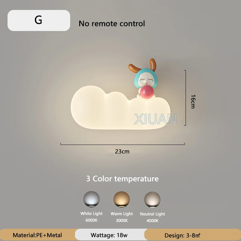 KinderDroom - Candeeiro de Parede para Quarto de Criança com Design de Animais de Banda Desenhada LED