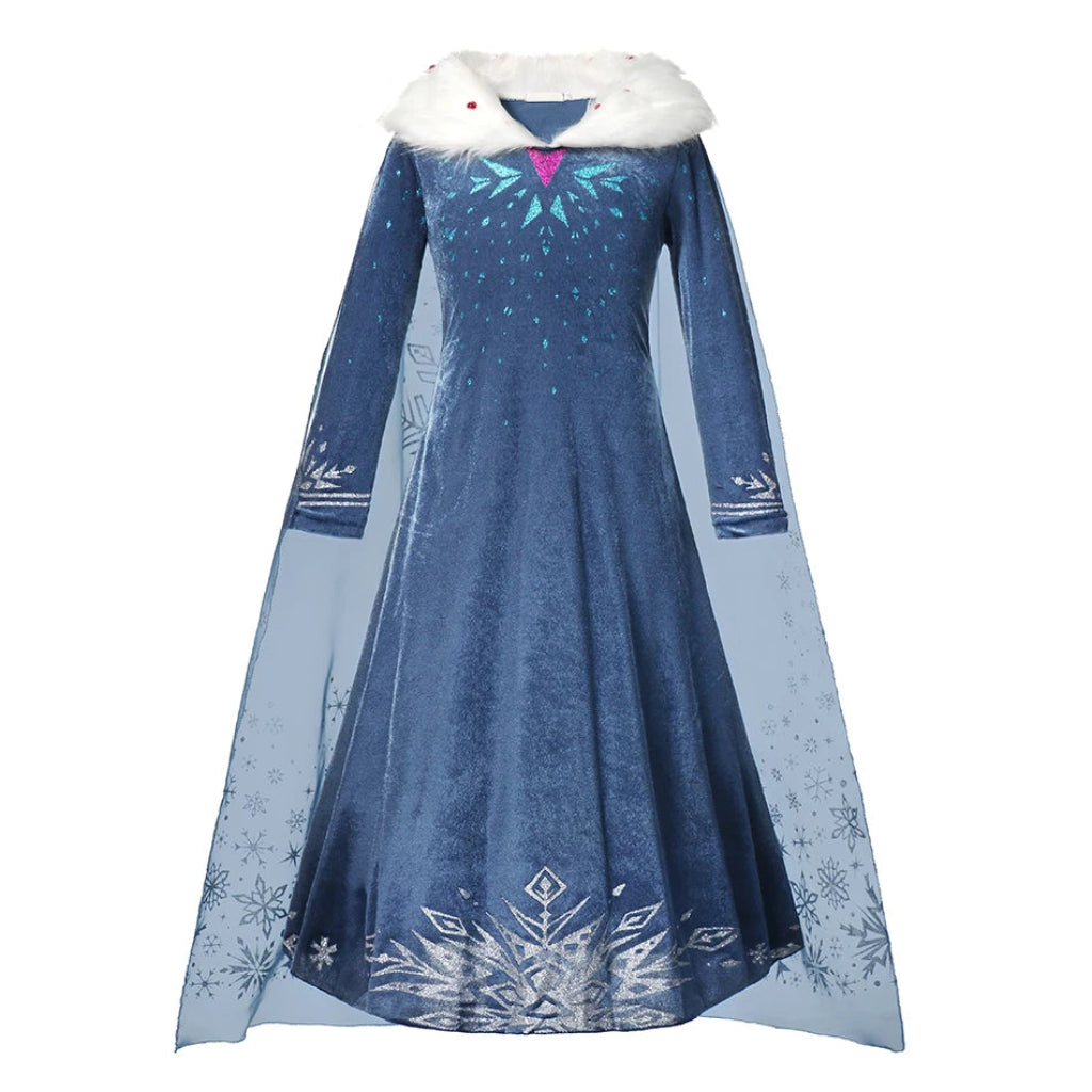 Fato de Halloween Princesa Menina Azul com Manto Elegante