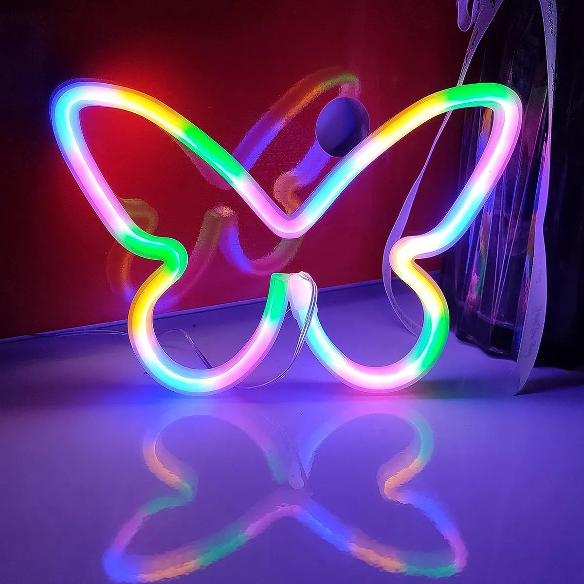 GlowWings - Lámpara de mariposa LED, decoración de neón colorida para habitación infantil y dormitorio