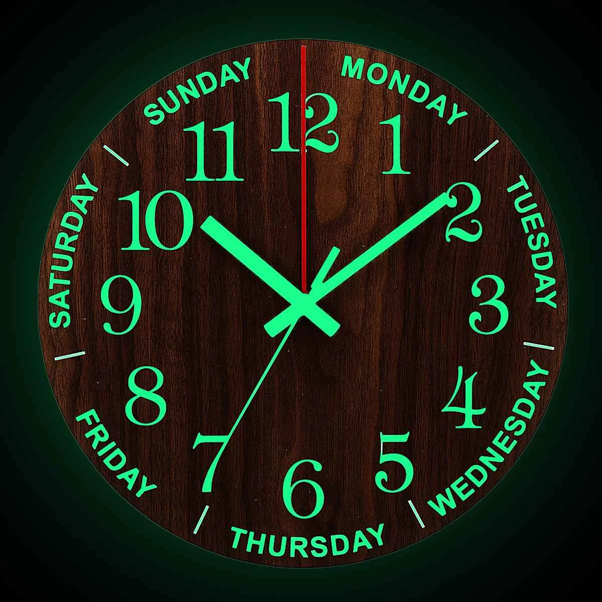 GlowClock - Stille Houten Wandklok met Nachtlicht