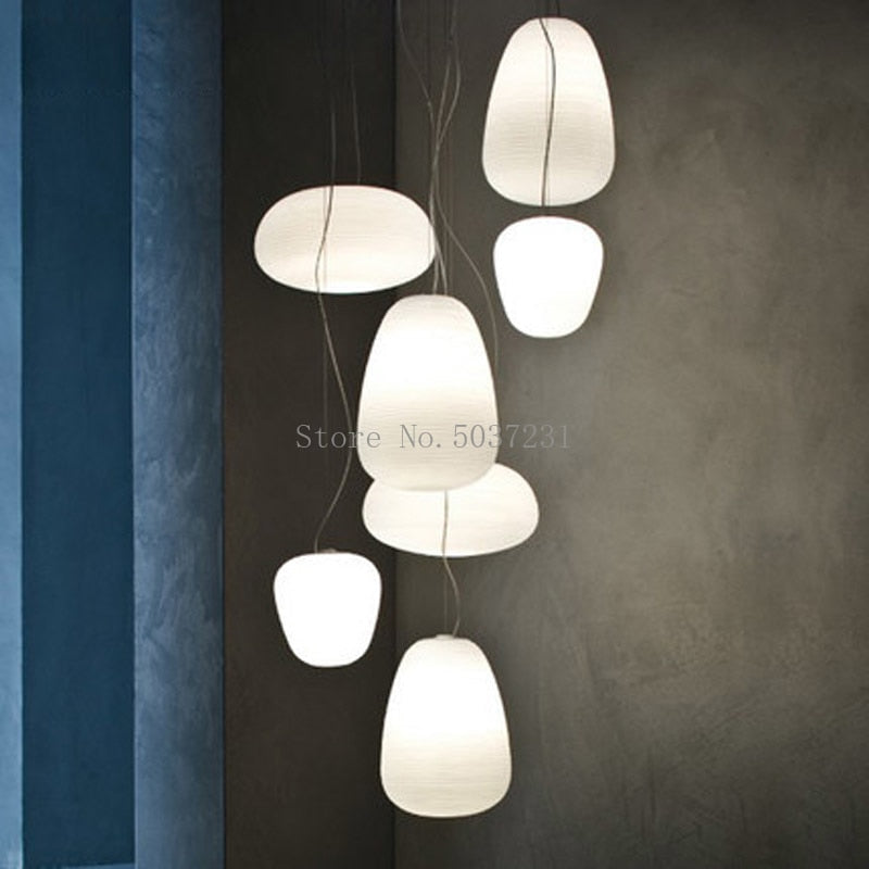 Lampada a sospensione in vetro bianco neve contemporanea