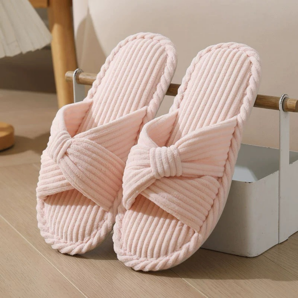 Slippers Dames Corduroy Kruisband Strik Memory Foam