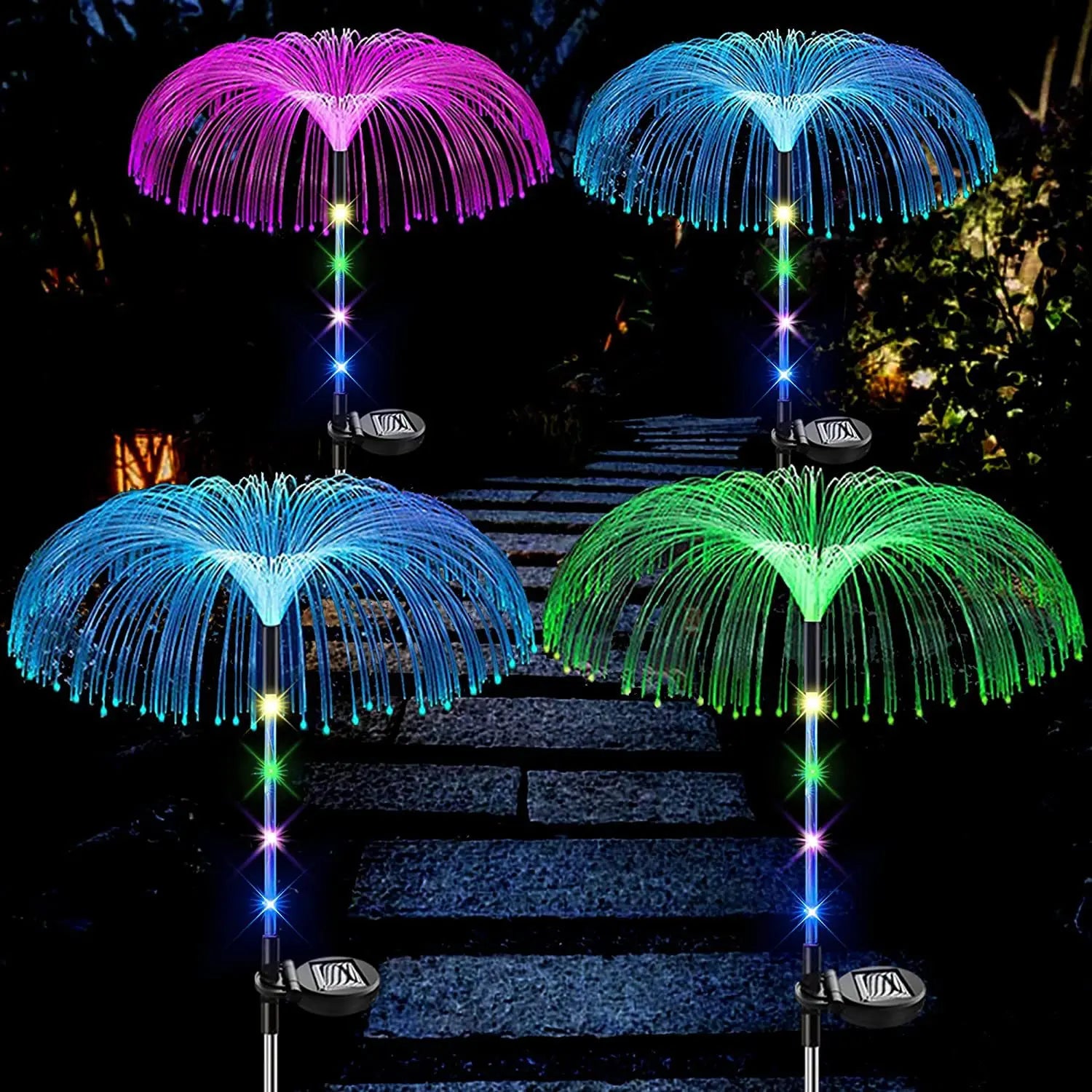 GlowJelly - Iluminação Solar LED para Jardim, Lâmpadas Exteriores Coloridas e Impermeáveis para Caminhos e Decoração