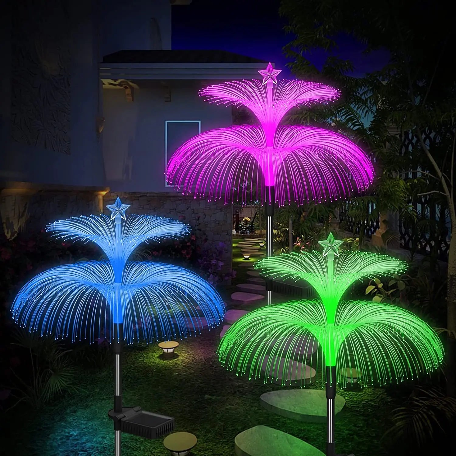 GlowJelly - Iluminação Solar LED para Jardim, Lâmpadas Exteriores Coloridas e Impermeáveis para Caminhos e Decoração