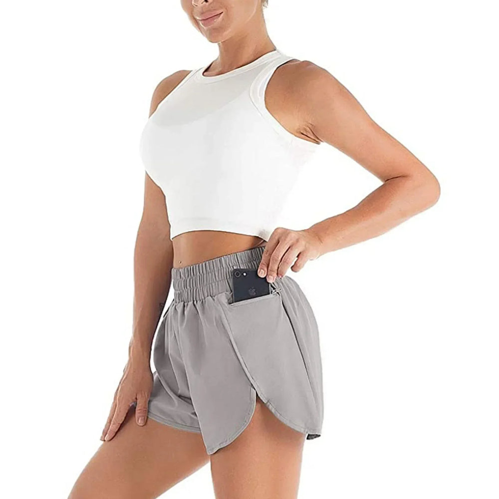 Pantaloncini sportivi da donna per corsa a vita alta ad asciugatura rapida
