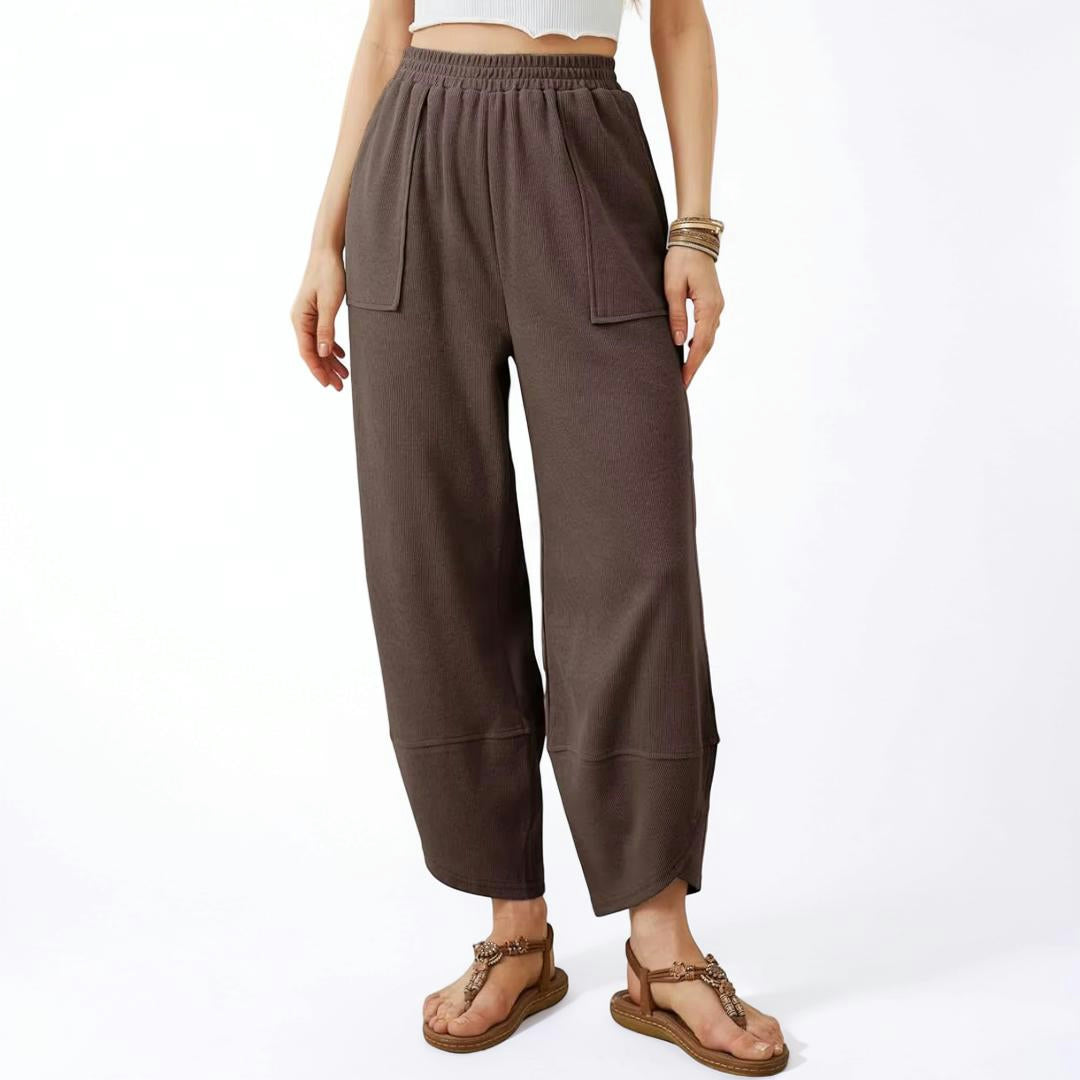 Pantaloni Donna Vita Alta Vestibilità Larga Casual Comfort