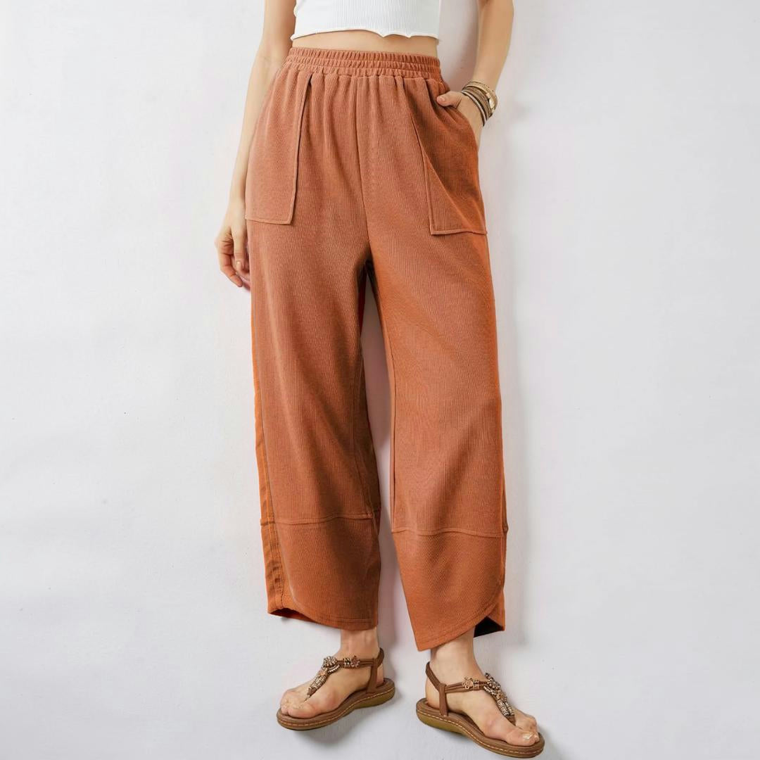 Pantaloni Donna Vita Alta Vestibilità Larga Casual Comfort