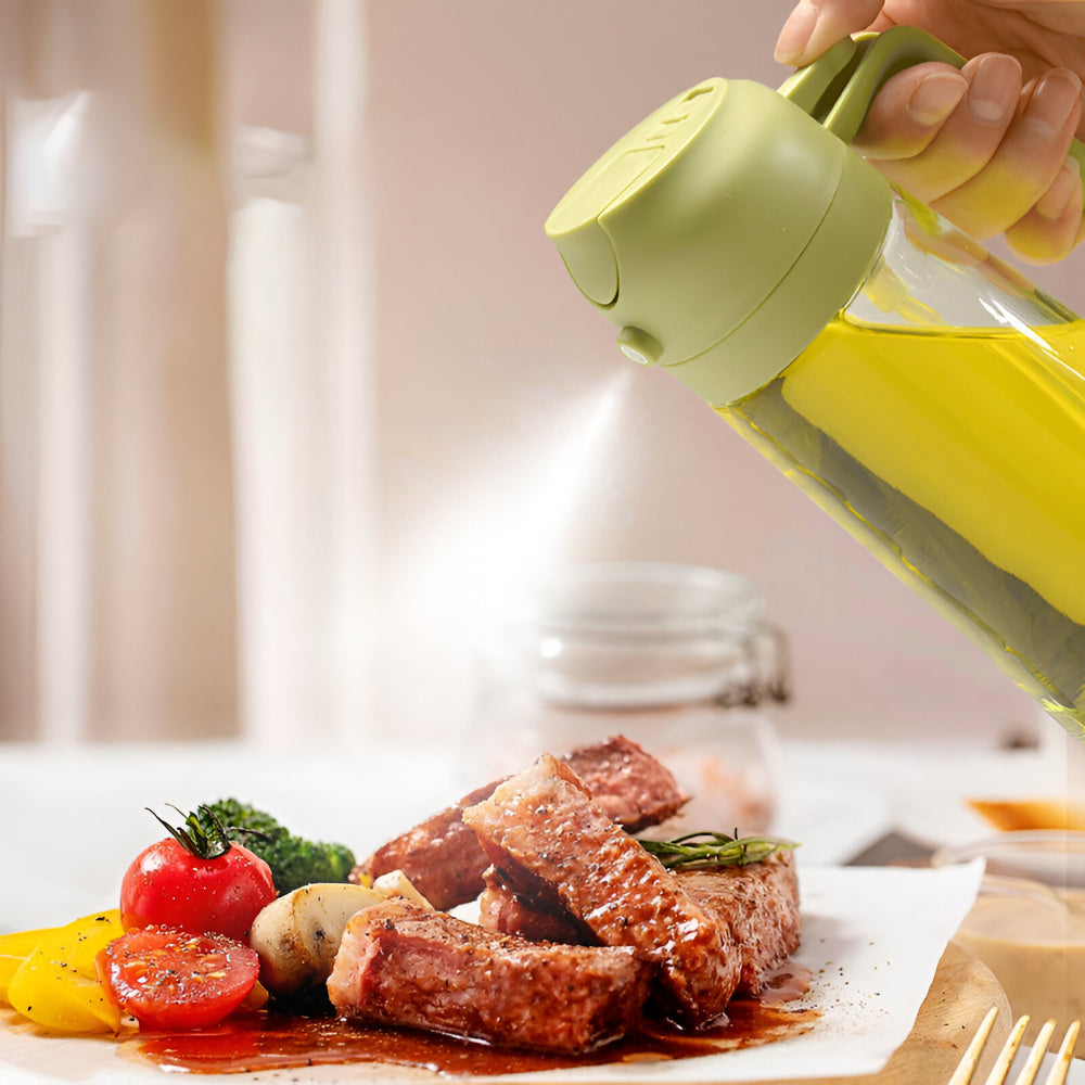 Spruzzatore per olio da cucina con dispenser per condimenti e dosaggio