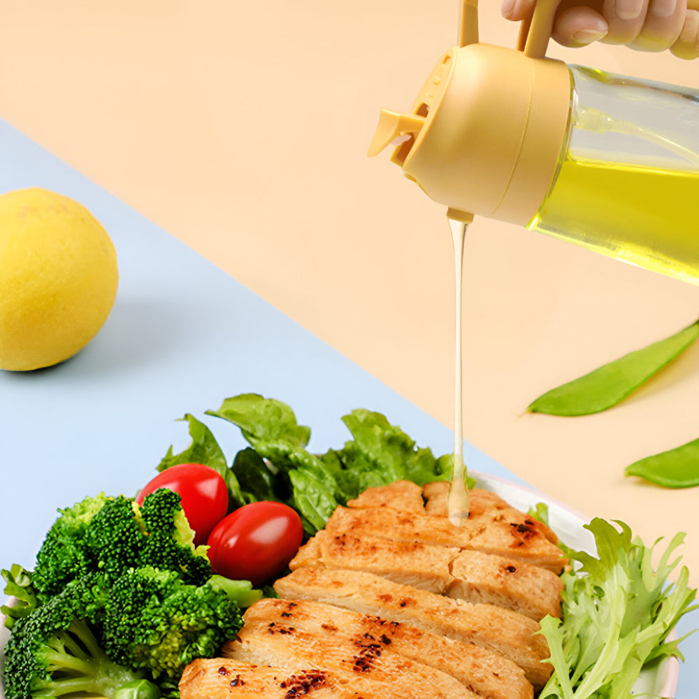 Spruzzatore per olio da cucina con dispenser per condimenti e dosaggio