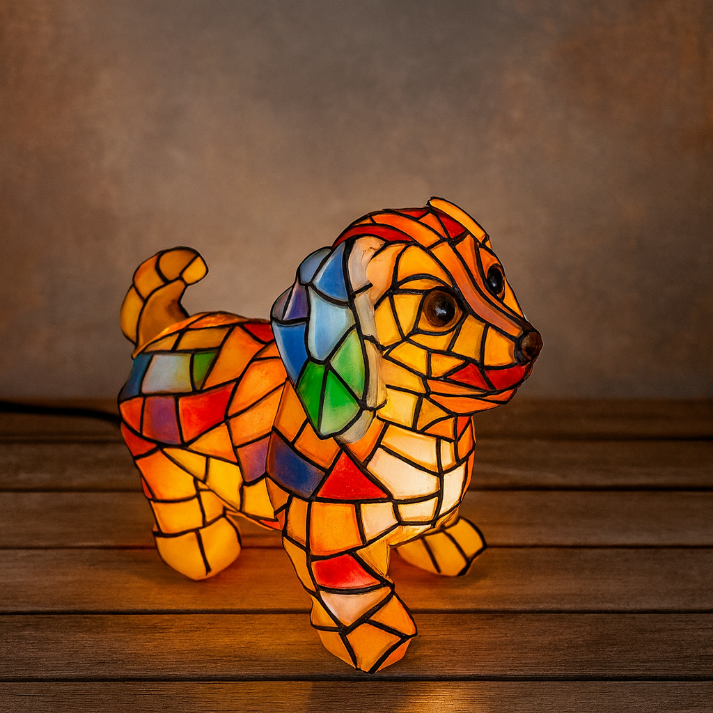 Lampada Figura Cane LED Resina Colorata Decorativa