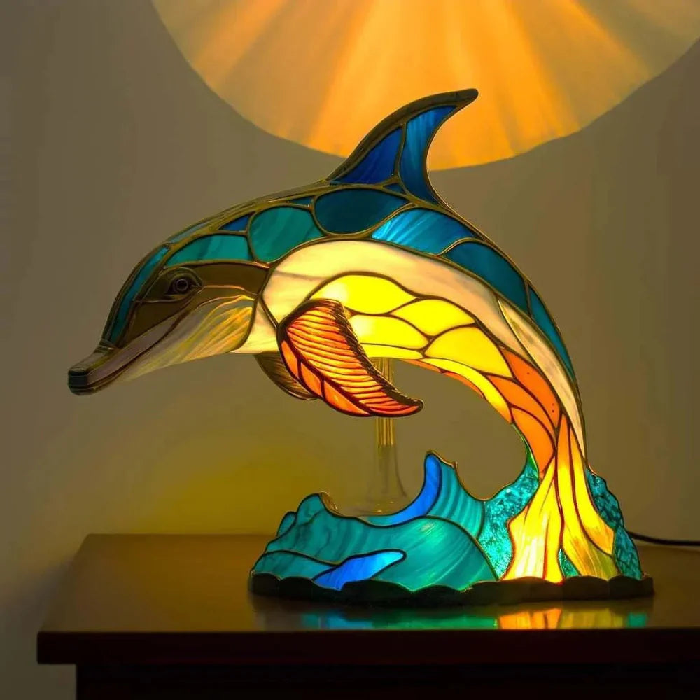 Table Lamp Stained Glass Animal Sculpture Ambient Lighting
