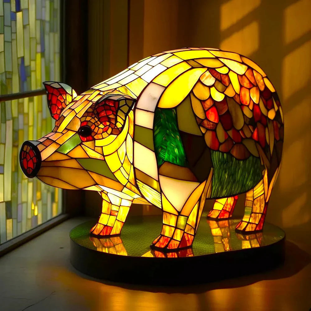 Table Lamp Stained Glass Animal Sculpture Ambient Lighting