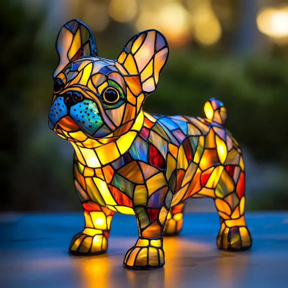 Lampada Tavolo Vetro Stile Tiffany Figura Cane Illuminazione D'atmosfera Calda