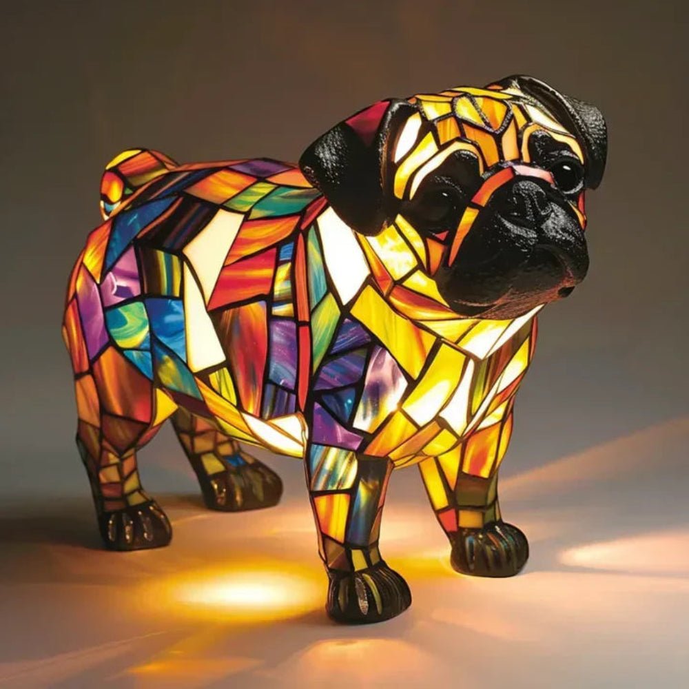Table Lamp Glass Tiffany Style Dog Figure Warm Ambient Lighting