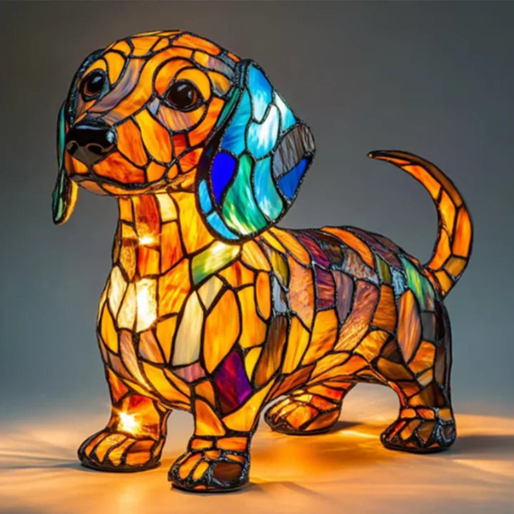 Table Lamp Glass Tiffany Style Dog Figure Warm Ambient Lighting