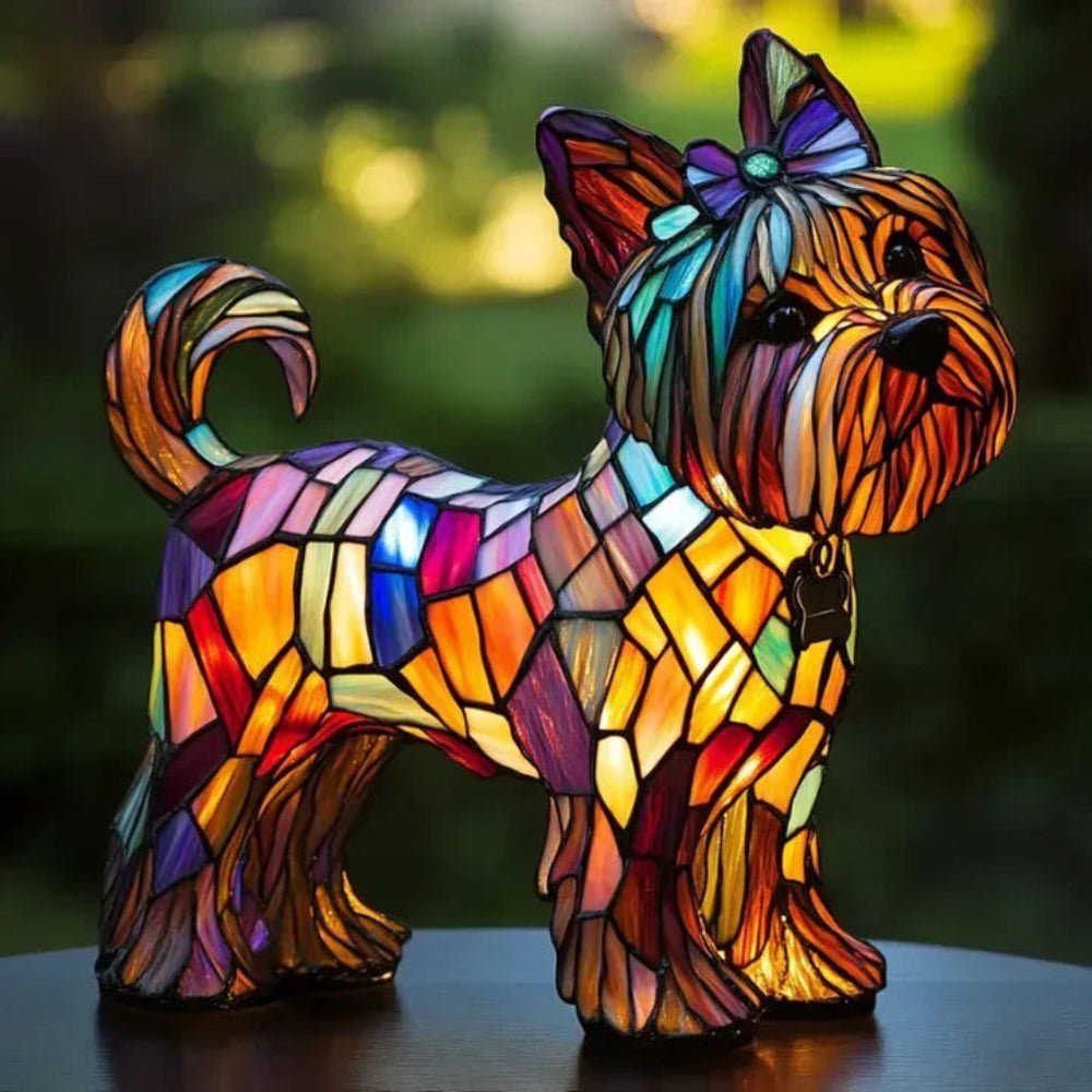 Table Lamp Glass Tiffany Style Dog Figure Warm Ambient Lighting