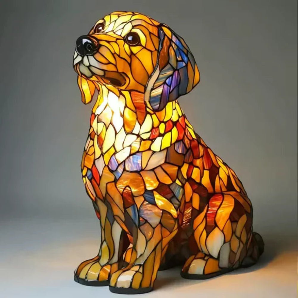 Table Lamp Glass Tiffany Style Dog Figure Warm Ambient Lighting