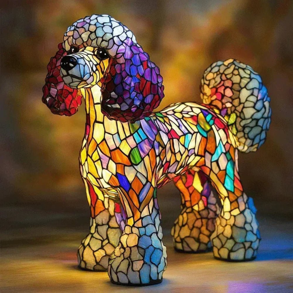 Table Lamp Glass Tiffany Style Dog Figure Warm Ambient Lighting