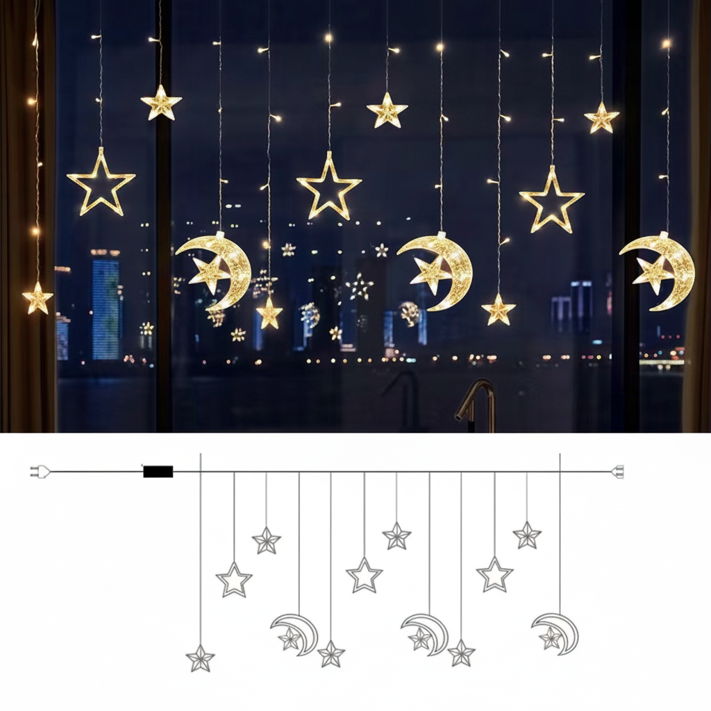 LED Light Curtain Stars Window Christmas Decoration