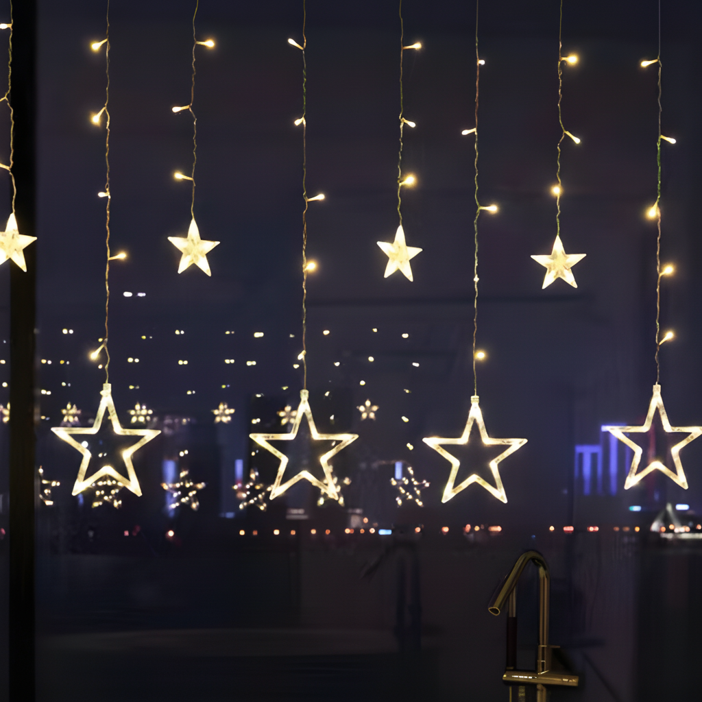 Tenda Luminosa LED Stelle Decorazione Natalizia Finestra