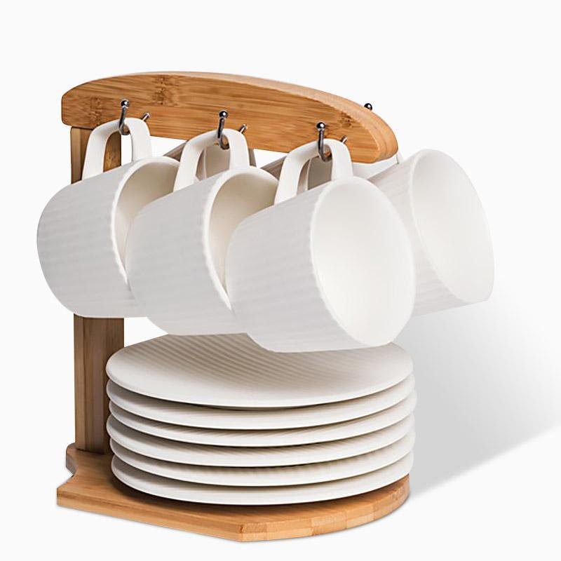 Conjunto de 2/4/6 Canecas de Café em Faiança Branca e Cinzenta