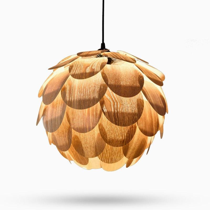Lampada a sospensione rustica a forma di ananas in legno