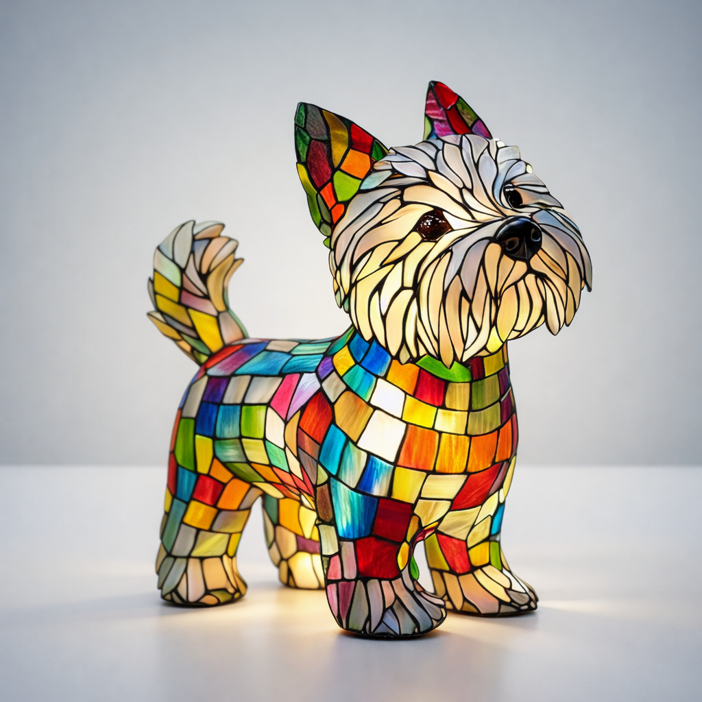 Table Lamp Stained Glass Dog LED Night Light Resin Decor - Image 5
