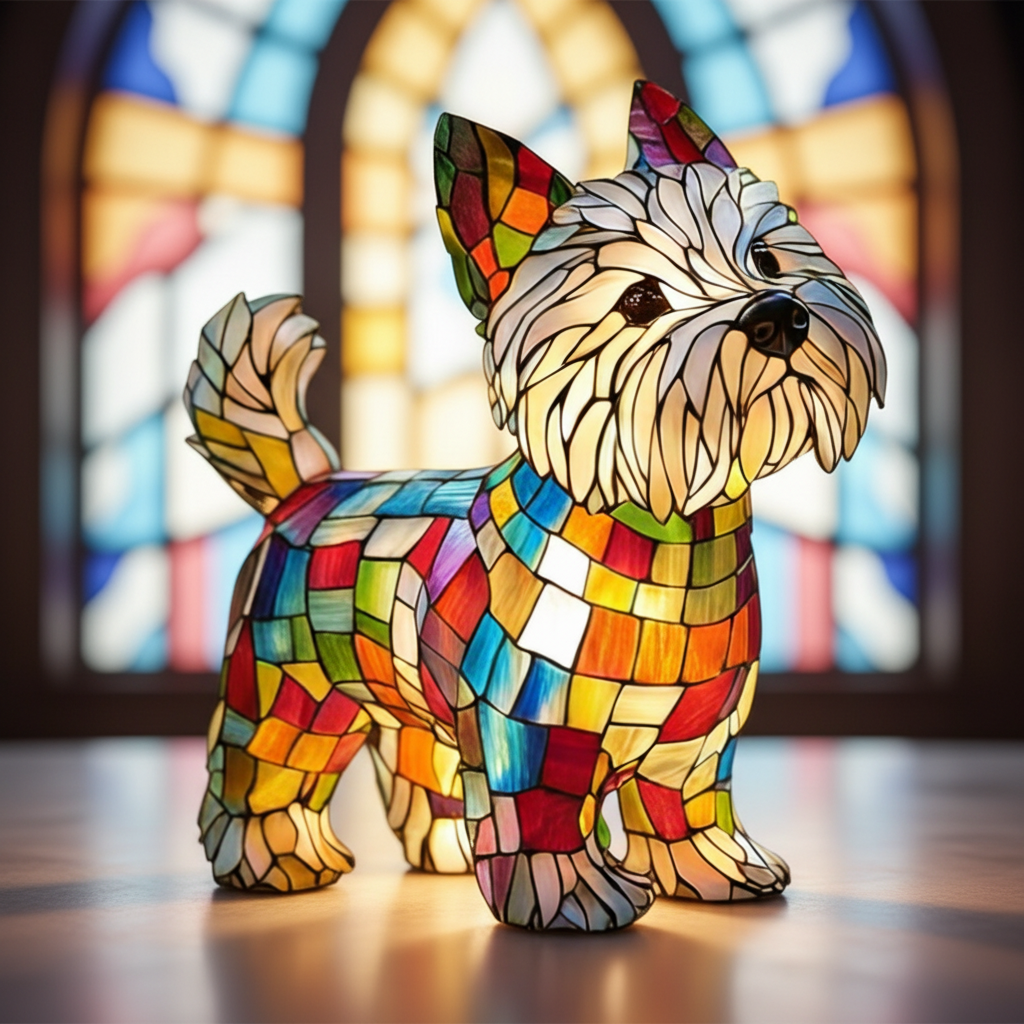 Candeeiro de Mesa Cão Lâmpada Noturna LED Mosaico Estilo Vidro Decoração