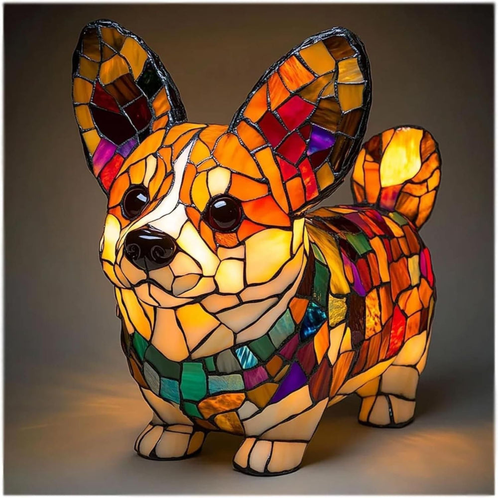 Candeeiro de Mesa Cão Lâmpada Noturna LED Mosaico Estilo Vidro Decoração