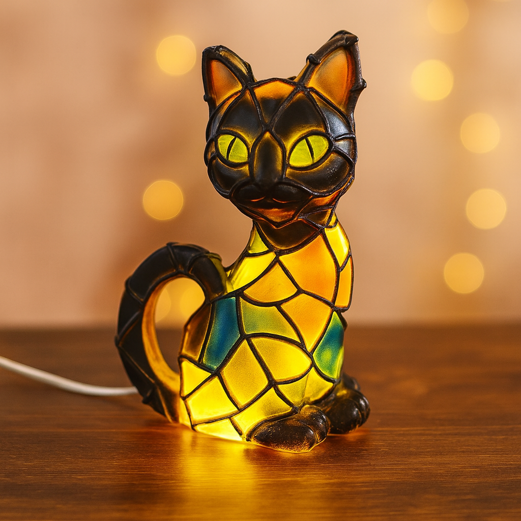 Stained Resin Kat Lamp Artistieke Figuurlamp Warme Gloed