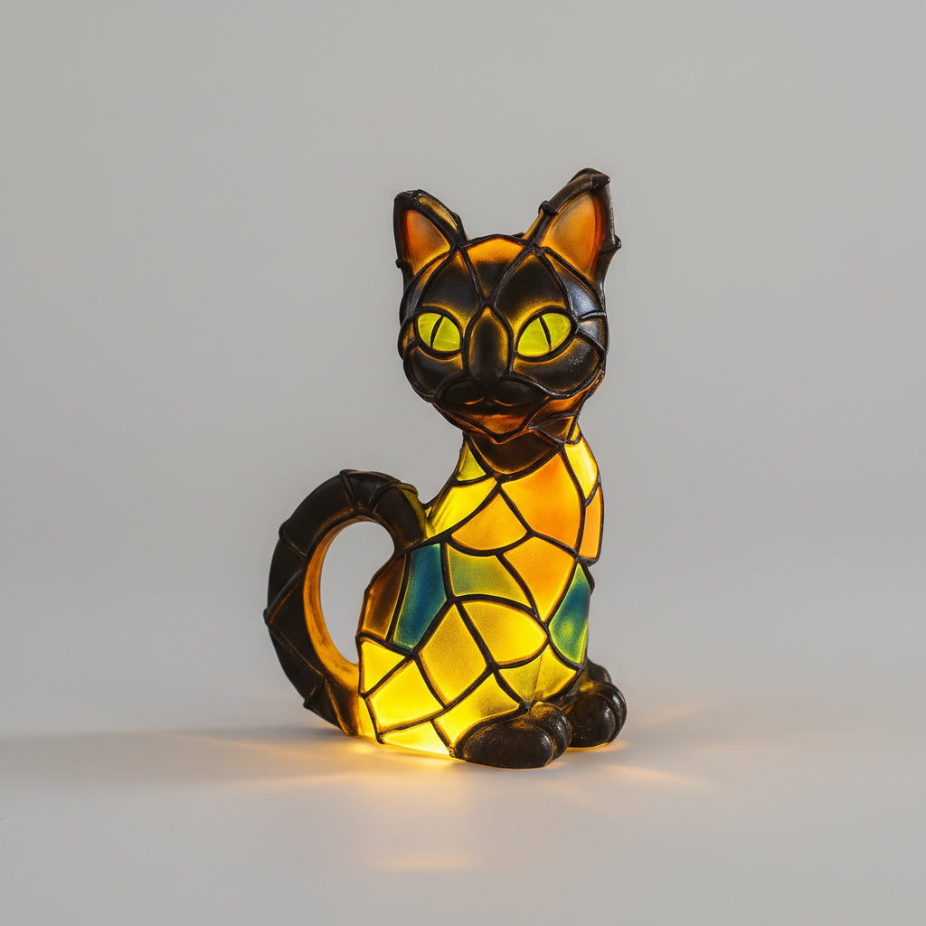 Stained Resin Cat Lamp Artistic Figurine Lamp Warm Glow