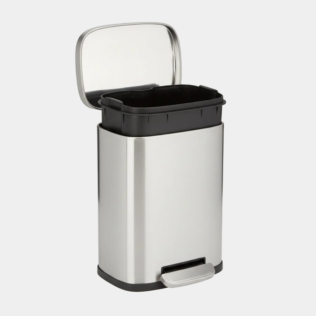 Cubeta compacta de acero inoxidable con pedal, tapa de cierre suave para baño