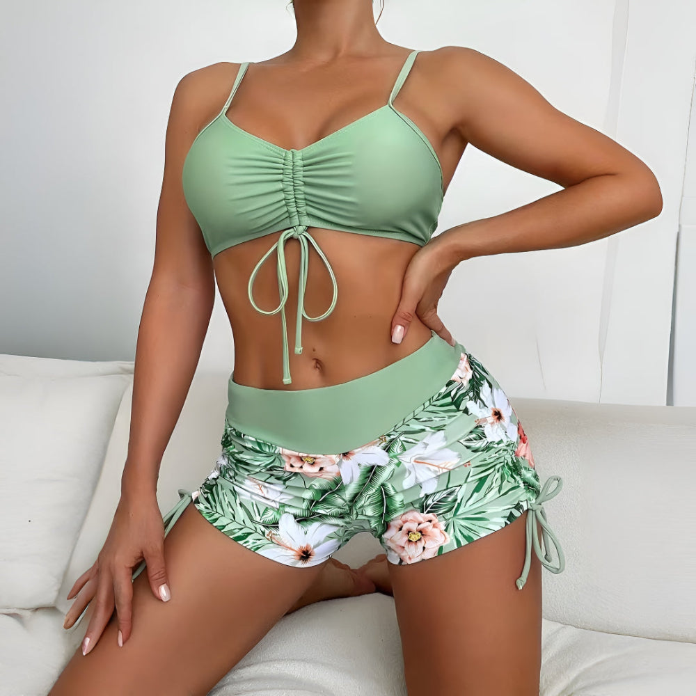 Bikini Swimsuit Women's Set Shorts High Waist Floral Print