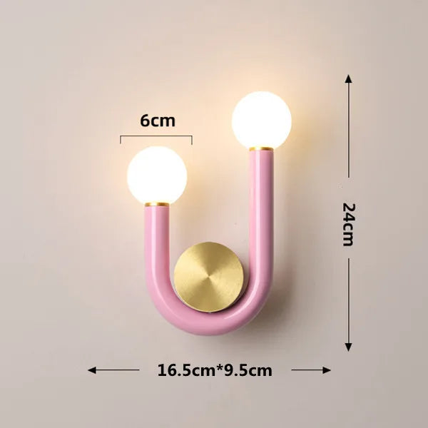 PinkLume – Candeeiro de Parede LED Moderno em Forma de U para Quarto de Dormir e Quarto de Criança