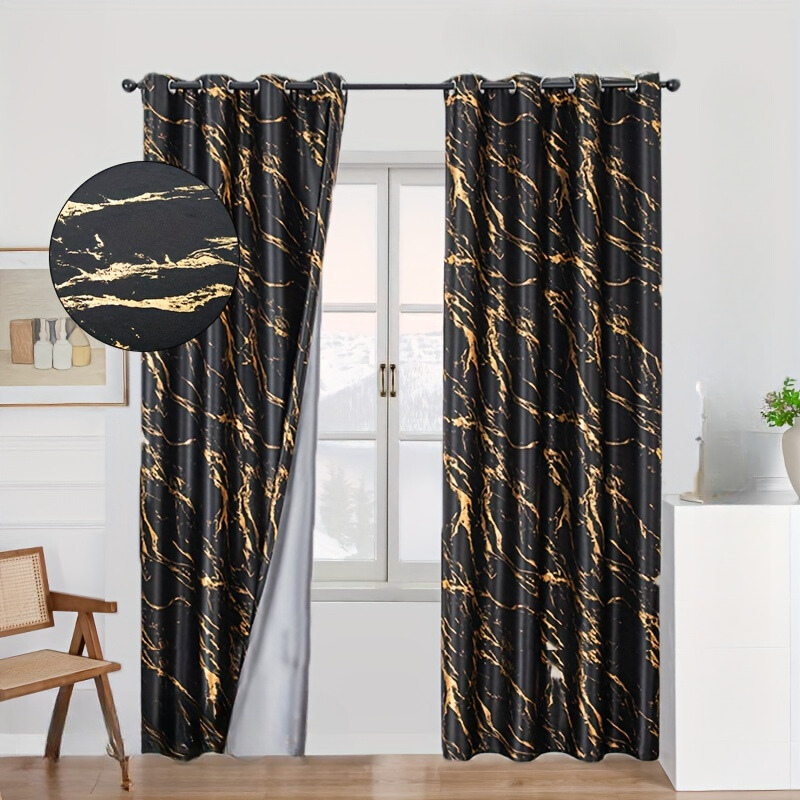 2 Pezzi di Tende Oscuranti in Marmo Stampato con Foglia d'Oro - Copertura per Finestre per Soggiorno e Camera da Letto