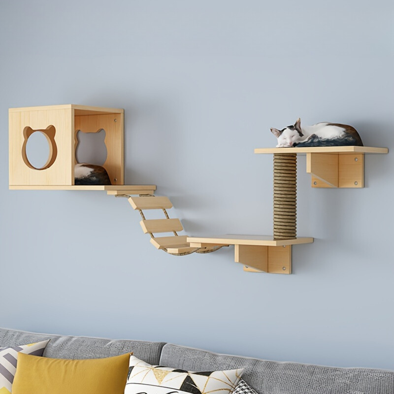 CatPlay - Solid Wood Indoor Cat Wall Furniture, Including Scratching Post and Play Climbing Tree