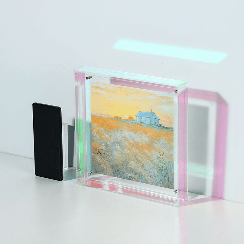 Marco de fotos acrílico elegante - diseño minimalista transparente para arte de pared y pósters, exhibidor de mesa 25x25cm, sin inserto incluido