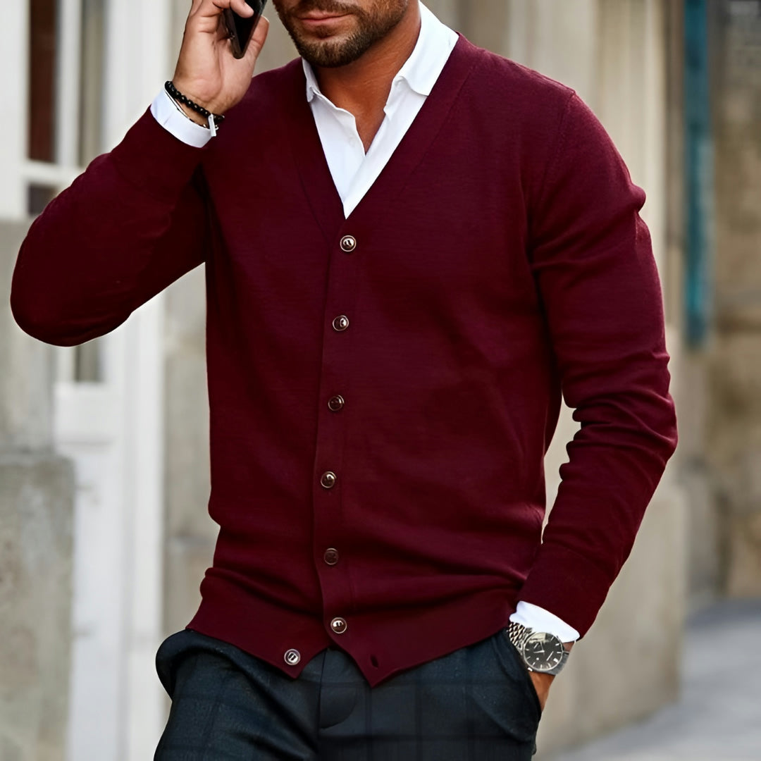 Uomo Maglione Bottoni Scollo V Slim Fit Casual